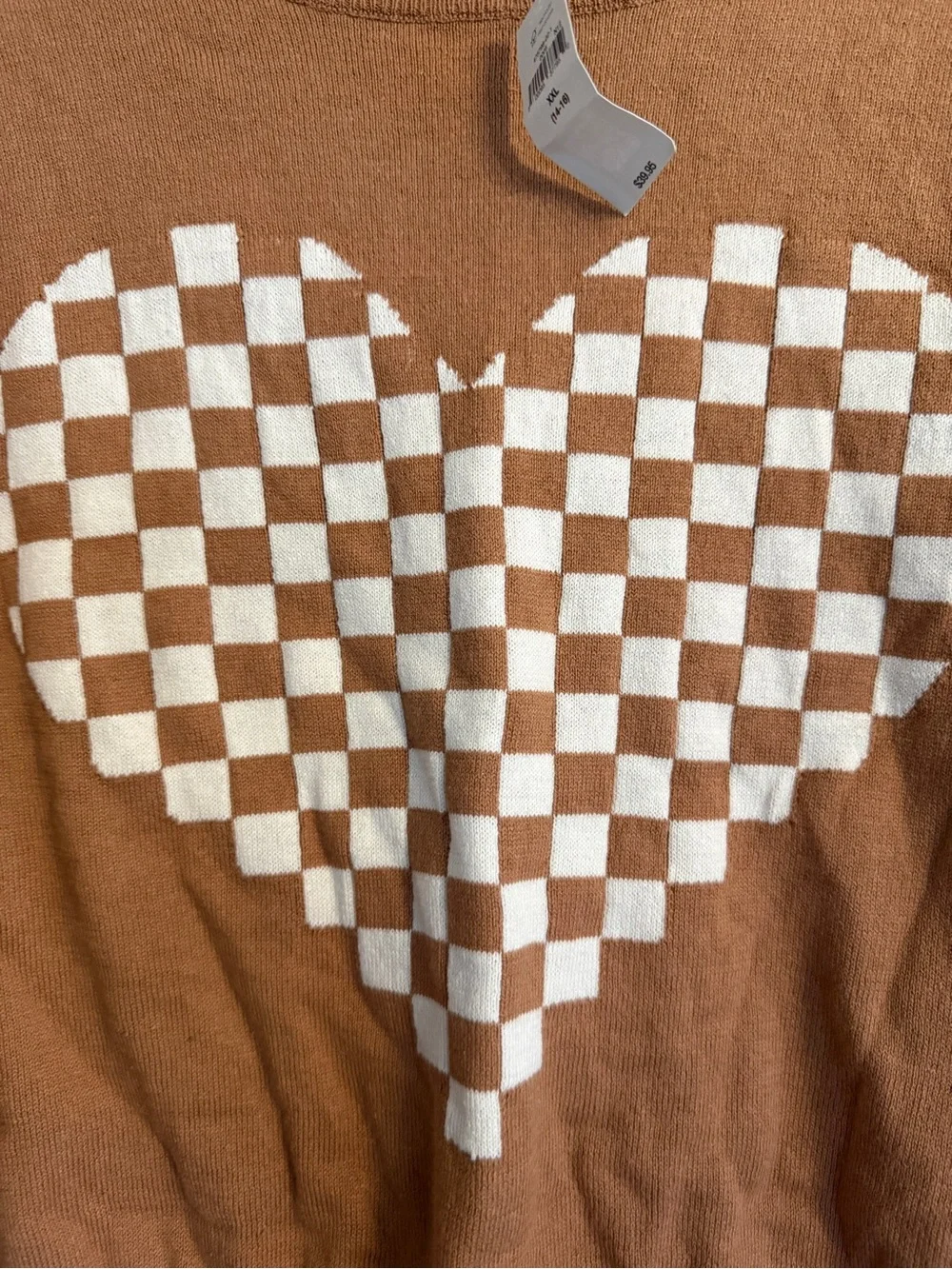 GAP Tan and White Checkerboard Heart Jumper